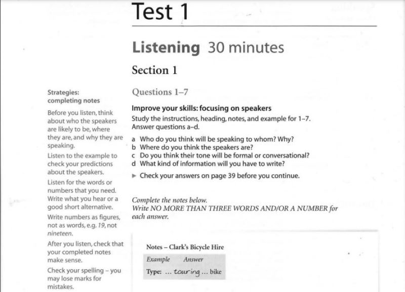 Test 1 trong sách Oxford Practice IELTS Test