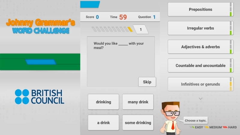 App học IELTS miễn phí - Johnny Grammar Word Challenge 