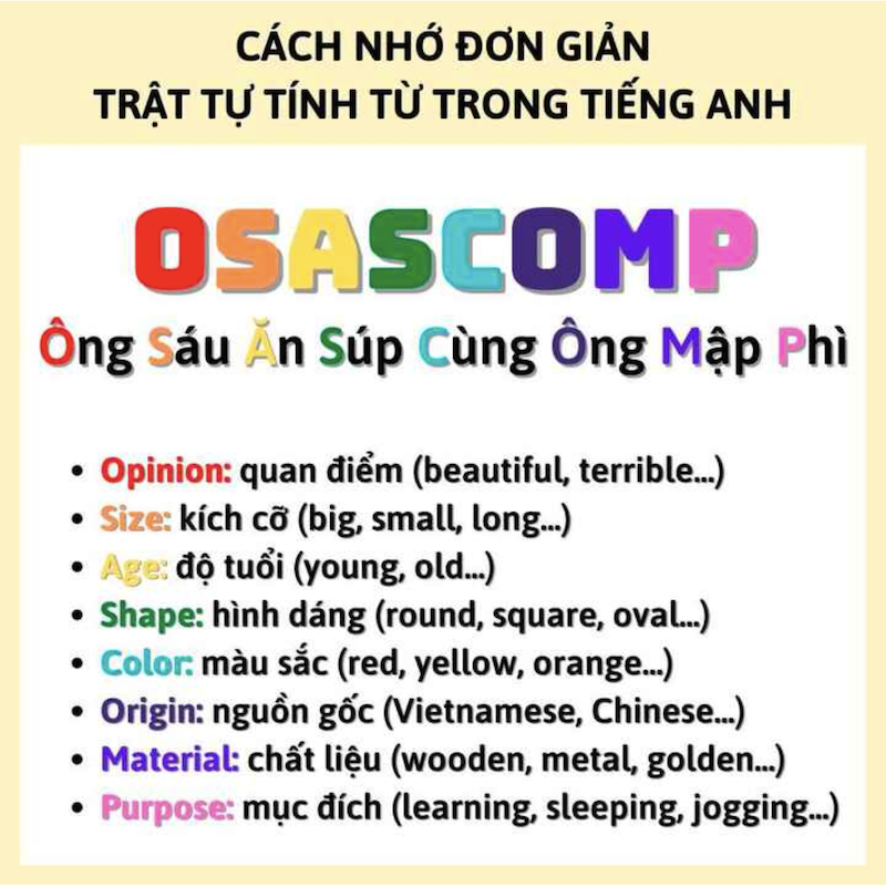 Mẹo nhớ trật tự tính từ