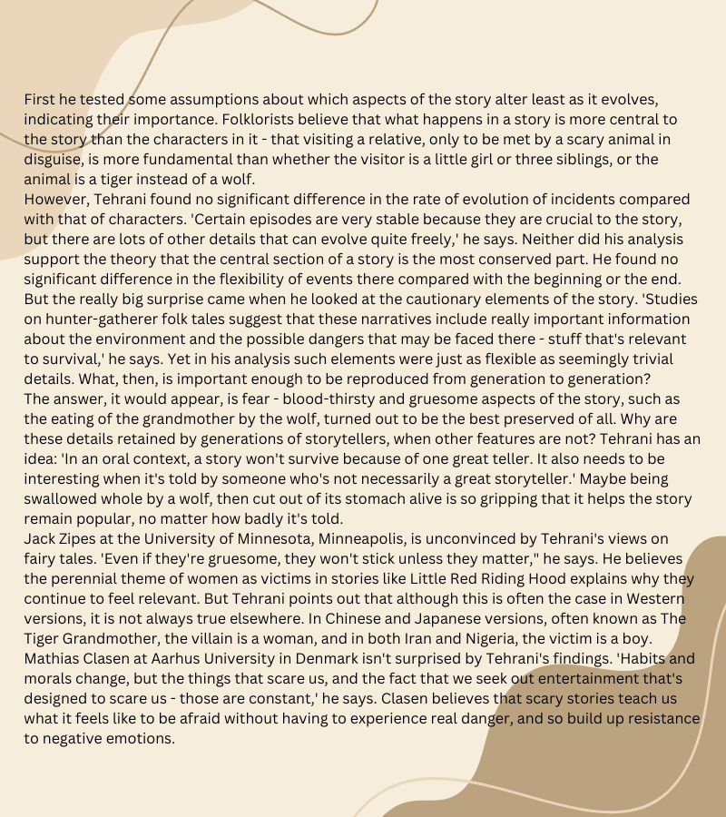 Bài đọc Why fairy tales are really scary tales (2) Bài đọc Why fairy tales are really scary tales (2)